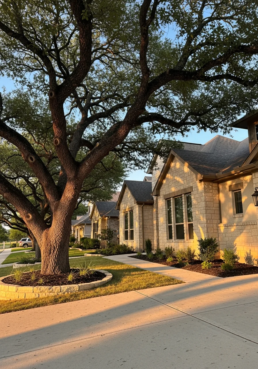 Austin home exterior showing local architectural character and mature trees.