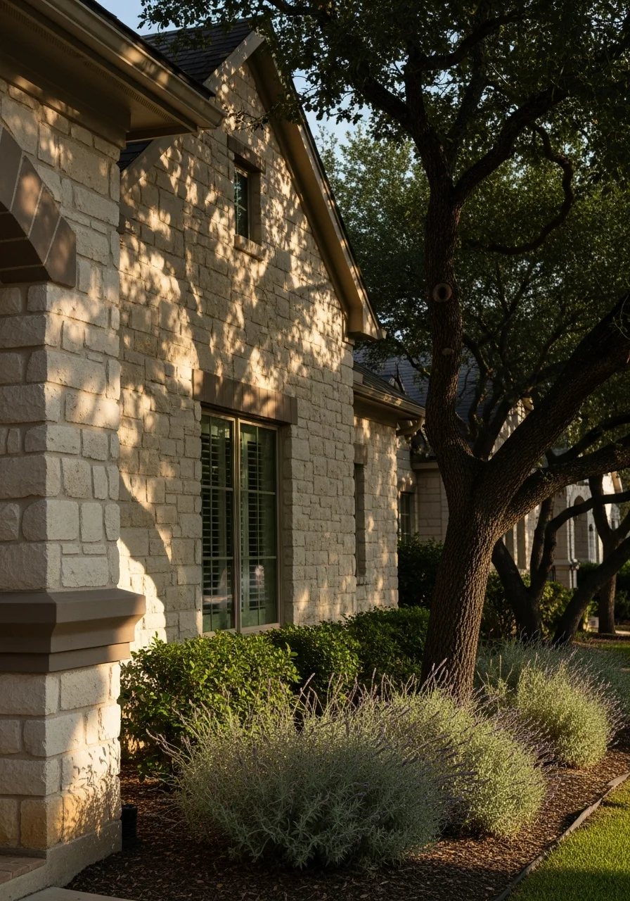 Close-up of a San Antonio home's exterior showing local architectural details and landscaping.